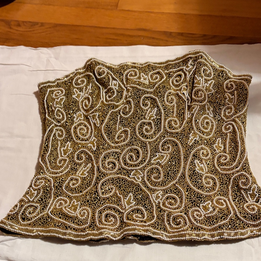 Adrianna Papell Gold and White Beaded Skirt